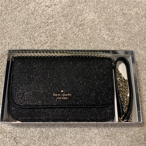 Kate Spade Black Glitter Milou Crossbody 4 1/2 inches by 7 inches - Picture 3 of 7